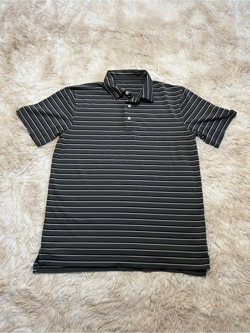L.L. Bean Men's Black Polo with Gray Stripes